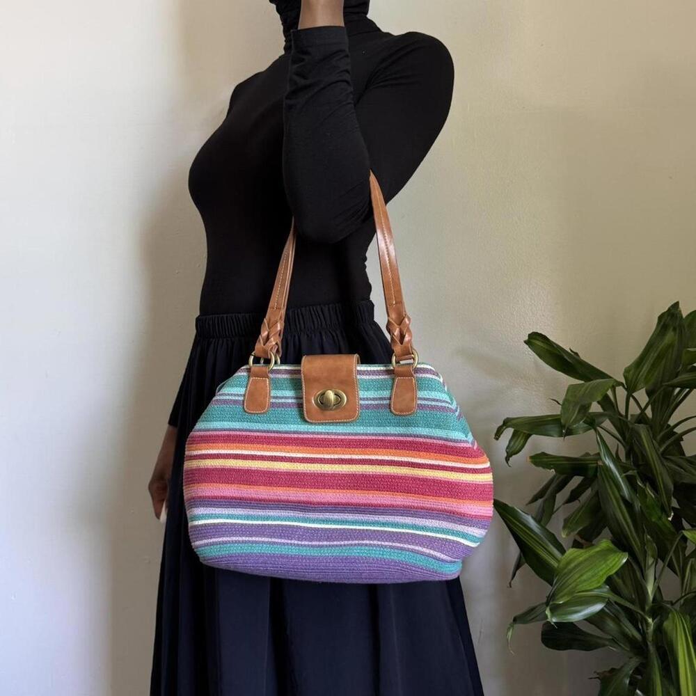 Vintage multicolor‎ braided striped shoulder bag - Picture 4 of 7